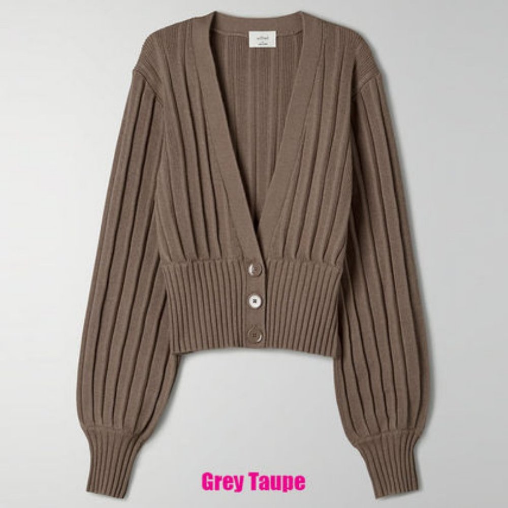 Aritzia Plunge Cardigan Gray Taupe